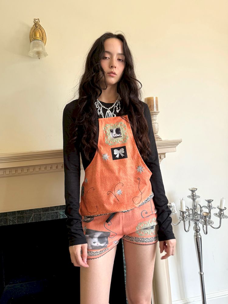 Bow orange stretch elastic shorts【s0000013519】