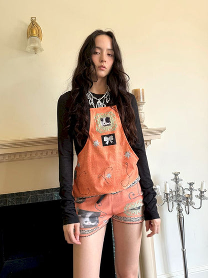 Bow orange stretch elastic shorts【s0000013519】