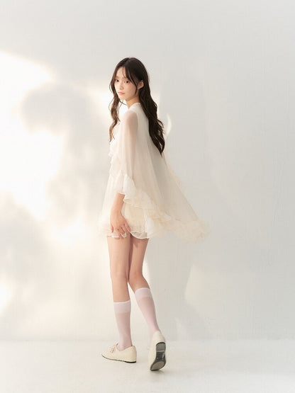 Glossy Tulle Vintage Cape Dress【s0000016874】