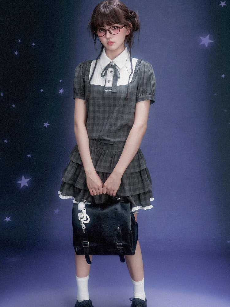 Gray Plaid Collegiate Cake Dress【s0000015756】