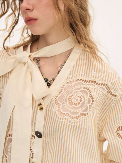 Strappy Bow Embroidered Shirt【s0000015410】