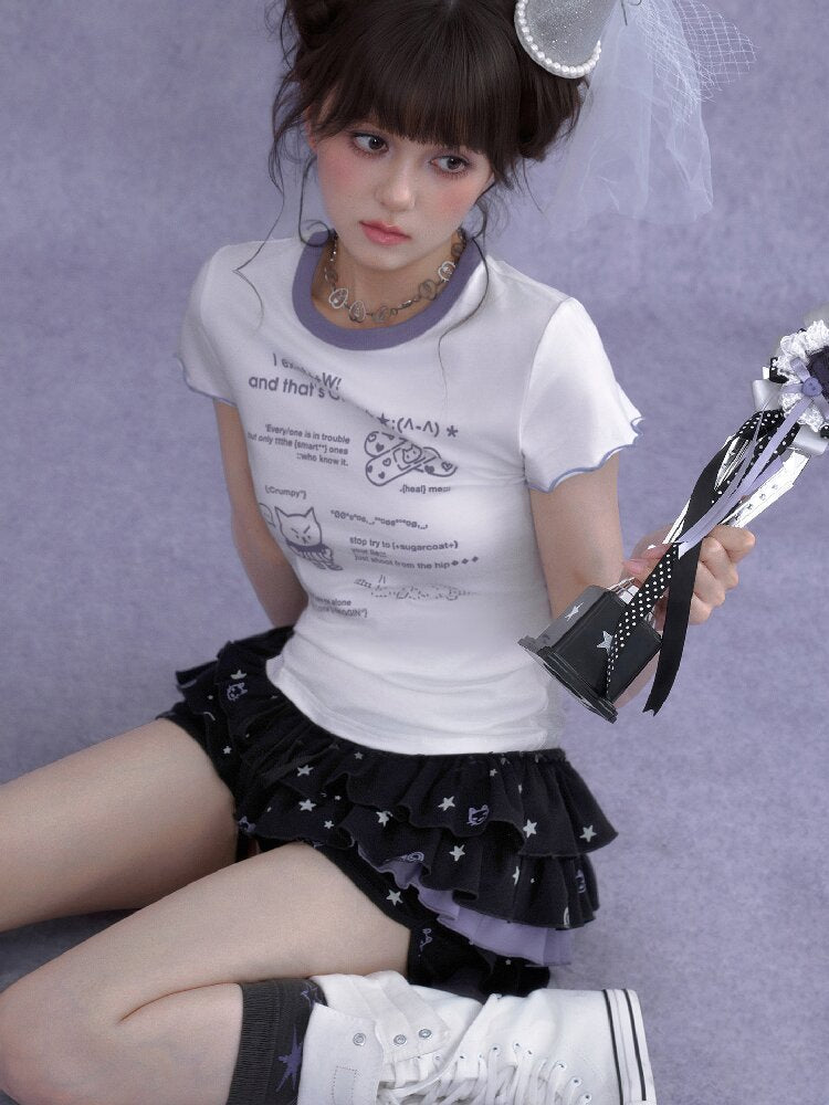 Black Purple Print Cake Culottes【s0000016650】