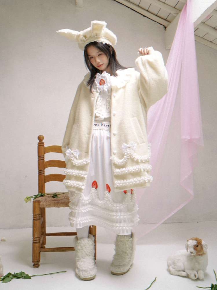 Lace Wool Bubble Sleeve Coat【s0000014532】