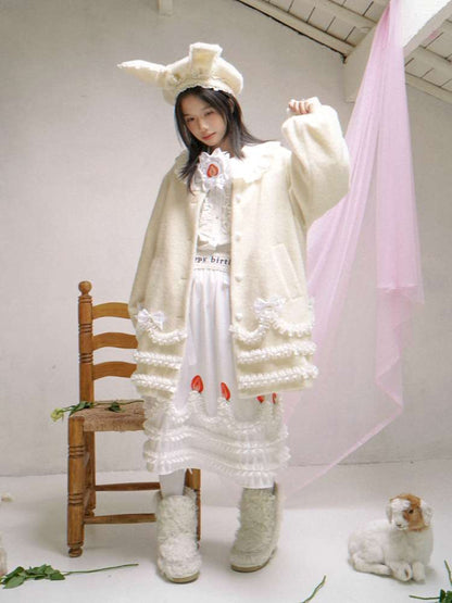 Lace Wool Bubble Sleeve Coat【s0000014532】