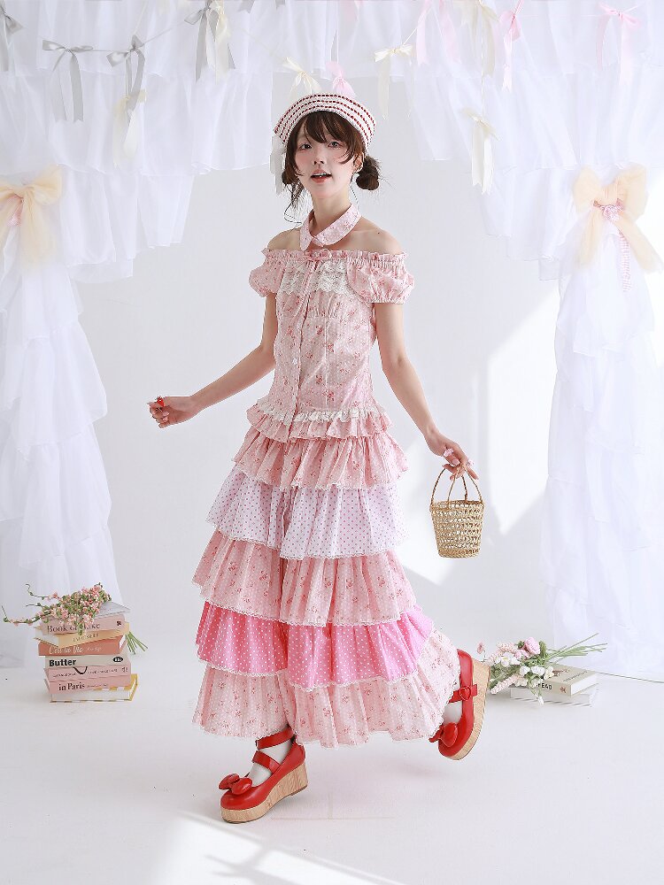 Pink Polka Dot Cake Skirt Pants【s0000016553】