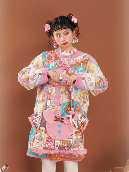 Printed Quilted Patchwork Handbag【s0000015587】