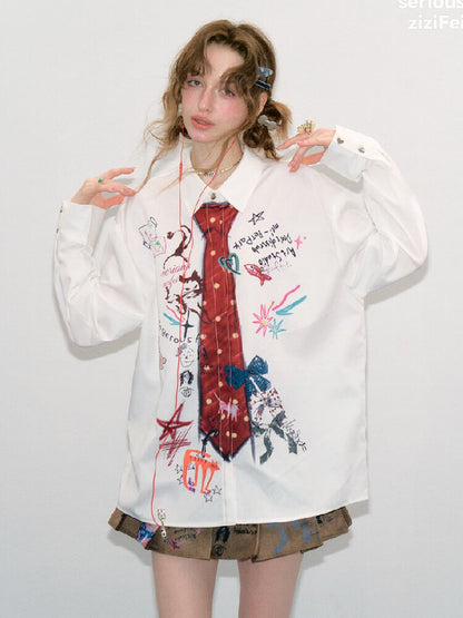 Graffiti Print Long Sleeve Shirt【s0000017890】