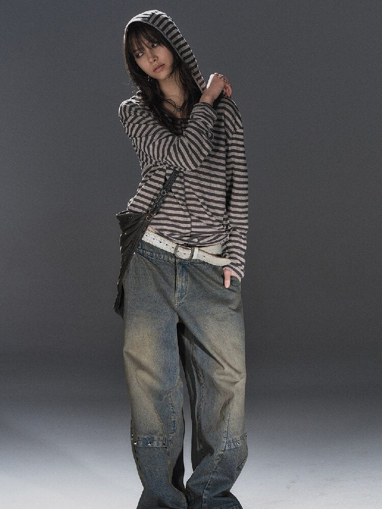 Striped Hooded Punk Long T Shirt【s0000016242】
