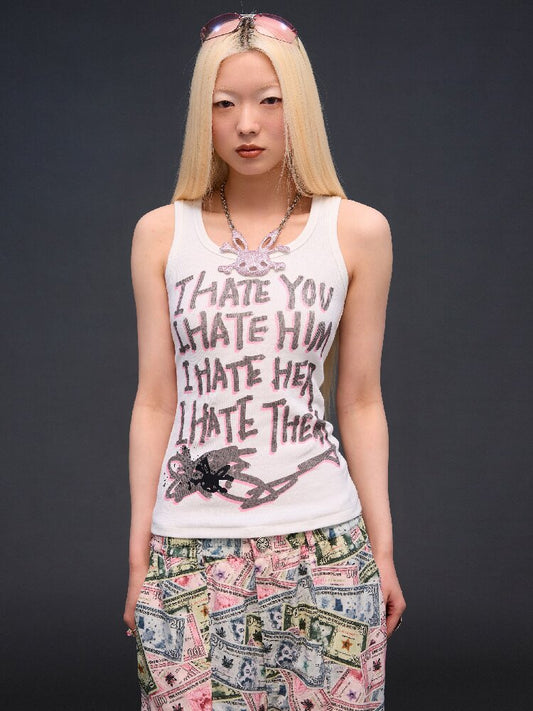Hate Printed Vest【s0000017291】