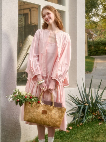 Pink Cotton Embroidered Shirt Dress【s0000015620】