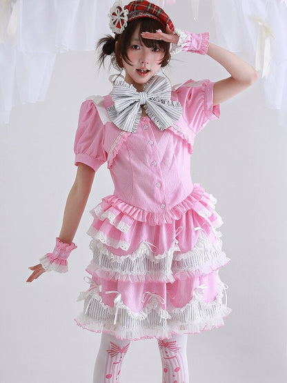 Pink Striped Lolita Shirt Top【s0000016559】
