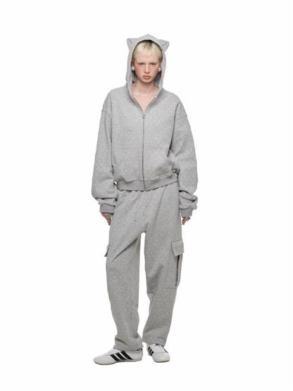 Cat's Paw Long Short Polka Dot Hooded Cardigan Sweatshirt Sweatpants Set【s0000011566】