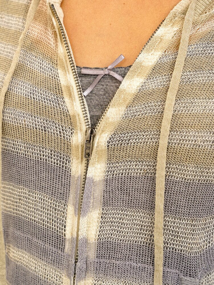 Linen Blend Gradient Hooded Top【s0000017930】