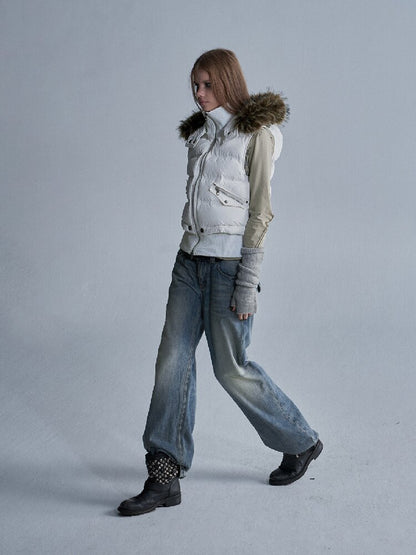 Fur Hooded White Duck Down Vest【s0000019093】