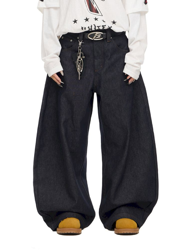 Raw Cow Denim Dark Blue Wide Leg Jeans【s0000011698】