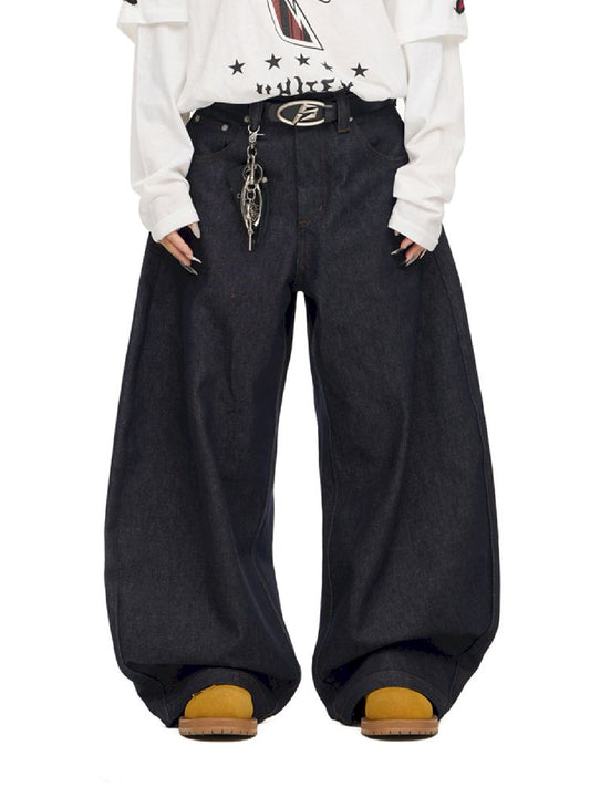 Raw Cow Denim Dark Blue Wide Leg Jeans【s0000011698】