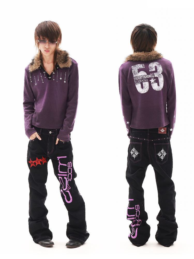 Black Cow Full Embroidery Scimitar Jeans【s0000018312】