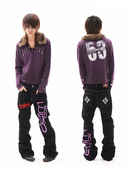 Black Cow Full Embroidery Scimitar Jeans【s0000018312】