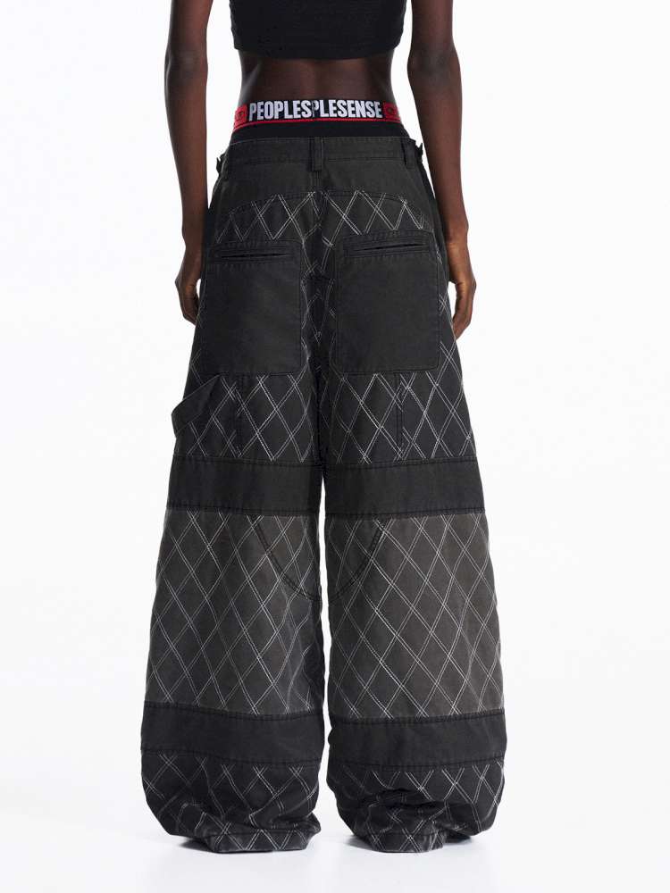 PU Distressed Diamond Cargo Pants【s0000015175】