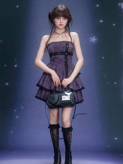 Purple Plaid Bandeau Cake Dress【s0000015757】