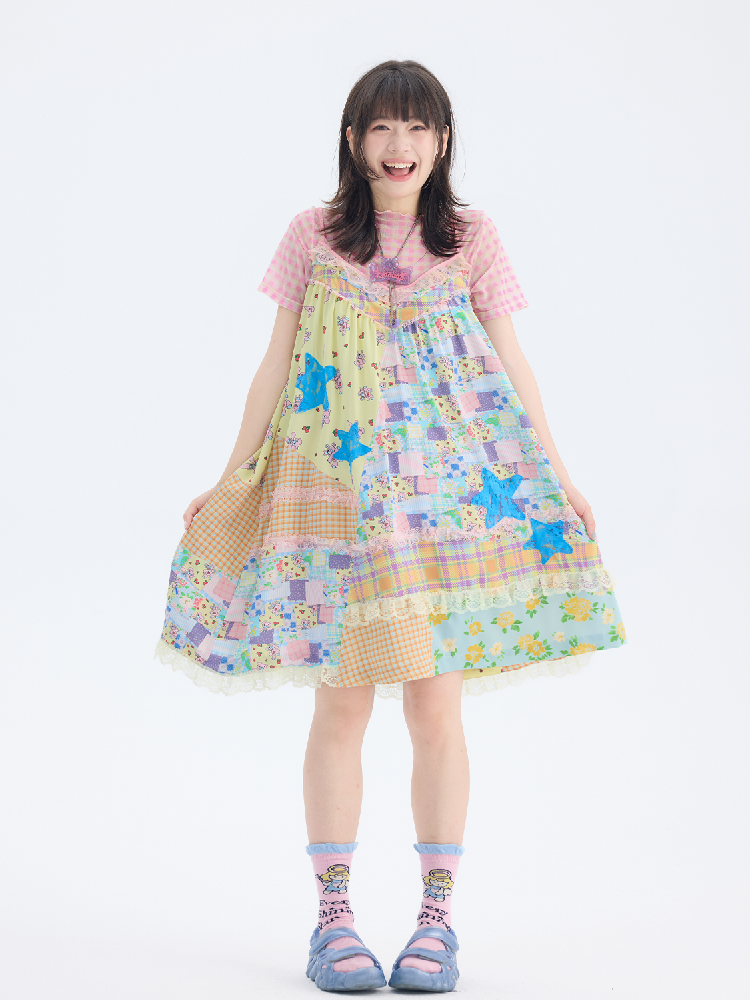 Floral Patchwork Star Lace Dress【s0000017699】