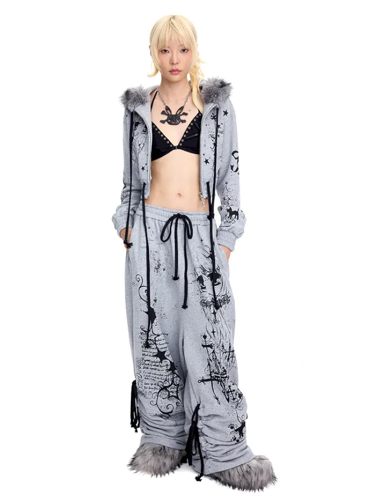 Angel Girl Doodle Print Short Hoodie【s0000014090】