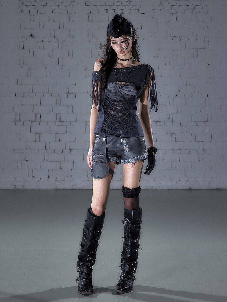 Patchwork Lace Fringe Slim T-Shirt【s0000016205】
