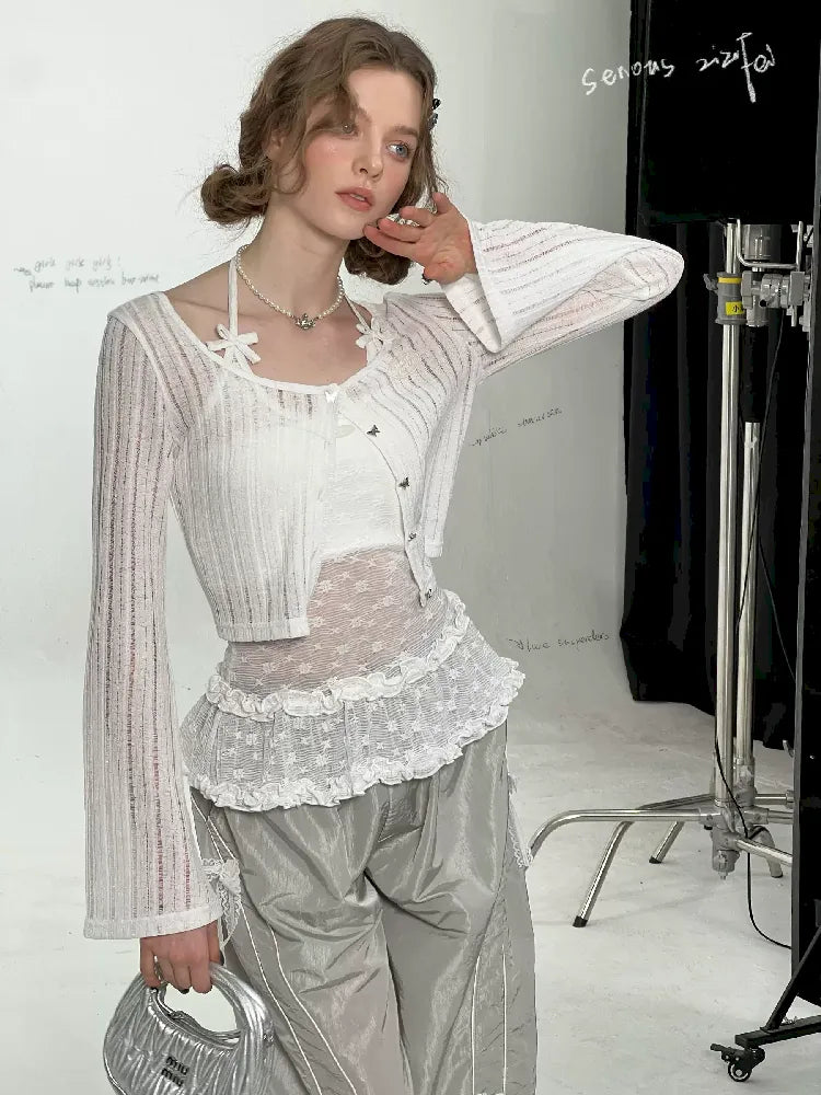 Short White Hollow Thin Jacket【s0000011679】