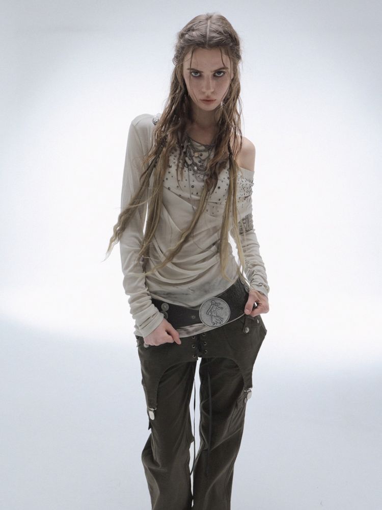 Embellished Vintage Print Base Layer Top【s0000013901】