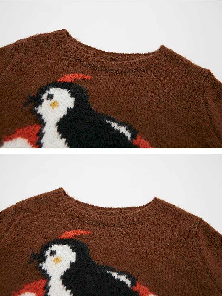 Penguin Jacquard Crewneck Knit Sweater【s0000014396】