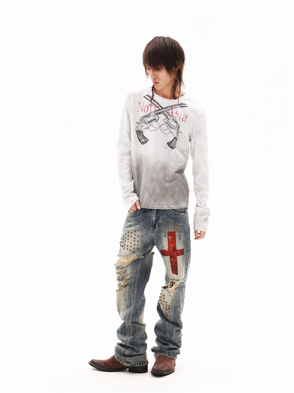 Dark Double Gun Long Sleeve T-Shirt【s0000018325】