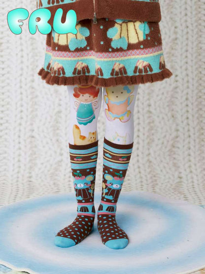 Chocolate Bear Print Cute Stockings【s0000014859】