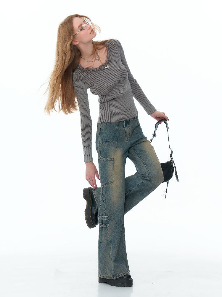 Round neck Tassel Trim Knit Bottom Shirt【s0000011502】