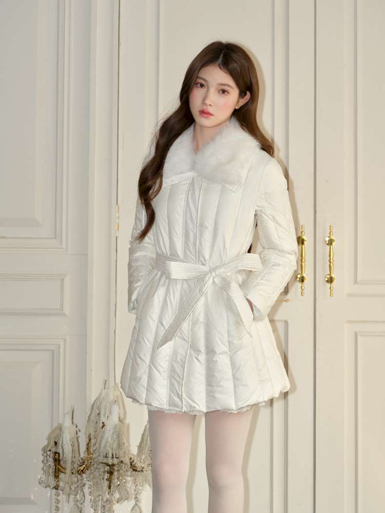 White Panelled Fur Rib Down Jacket【s0000015045】