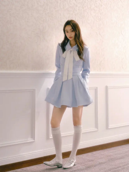 Tie-Front Short Jacket with High-Waisted Structured Pleated Puffy Skirt【s0000014341】