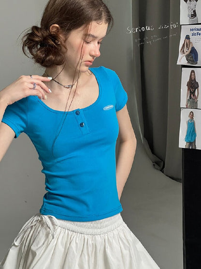 Blues Sweetheart U Neck Short T Shirt【s0000017258】