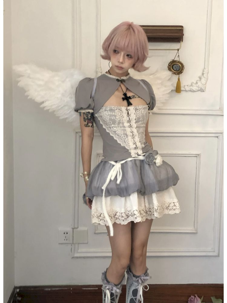 Fake two-piece tight short T-shirt【s0000013528】