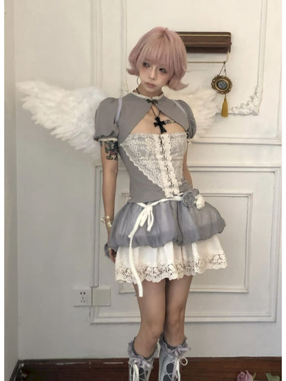 Fake two-piece tight short T-shirt【s0000013528】