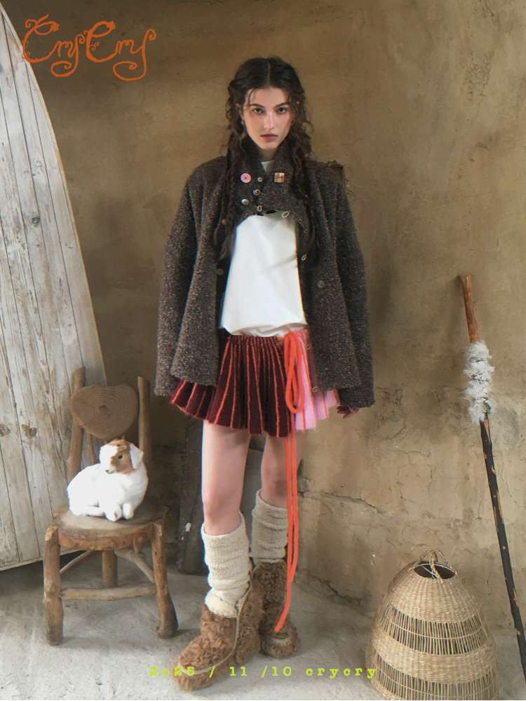 Brown Woolen Loose Button Coat【s0000014896】