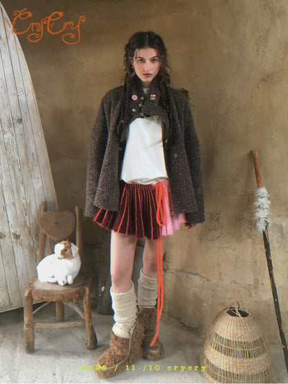 Brown Woolen Loose Button Coat【s0000014896】