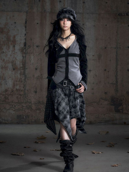 Punk splicing velvet bustier skirt【s0000013886】