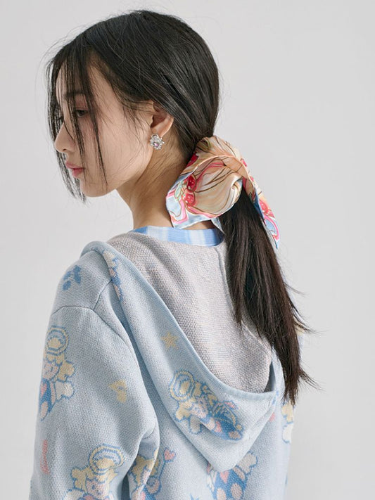 Girl Illustration Pattern Square Scarf【s0000012348】