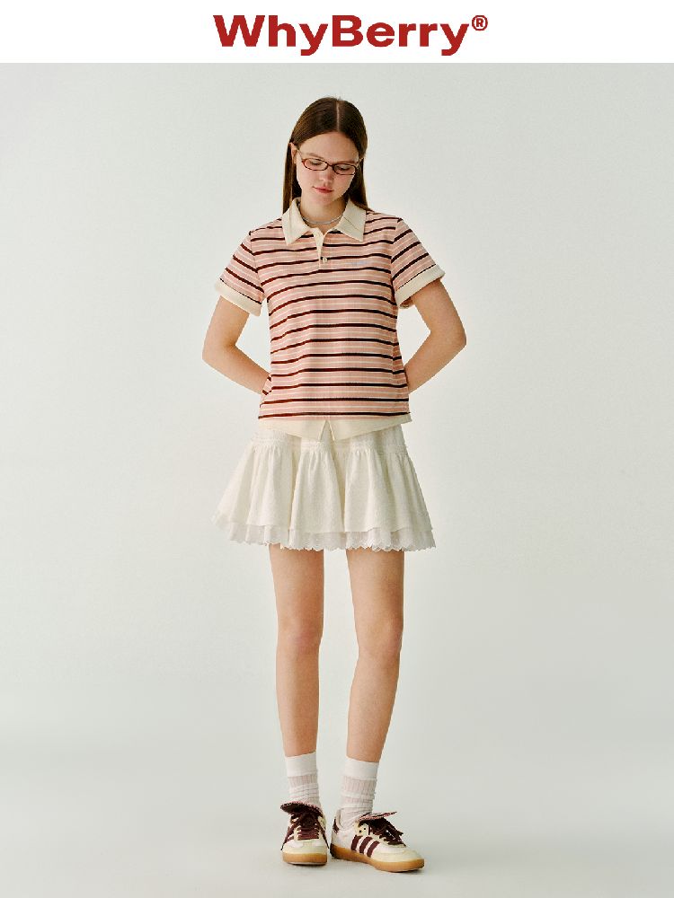 Color Clash Striped Polo Shirt【s0000011981】