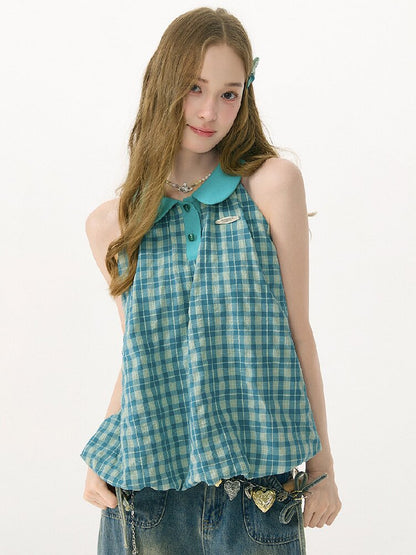Summer Plaid Doll Collar Vest Top【s0000017153】