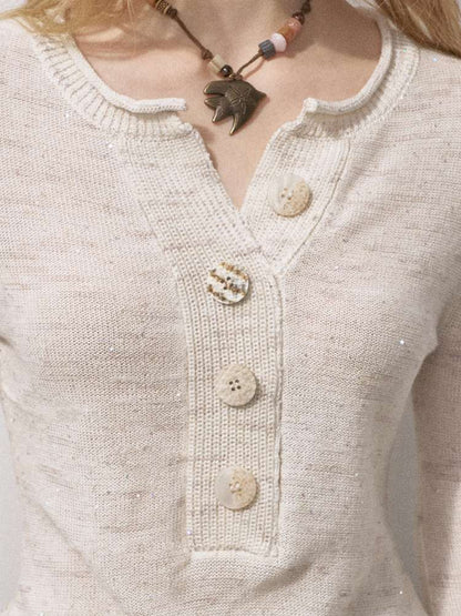 Sequin Knit Henry Collar Sweater【s0000015230】