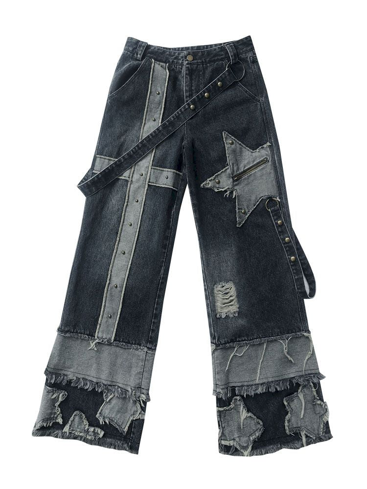 Raw edge studded casual denim pants【s0000013481】