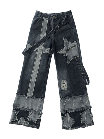 Raw edge studded casual denim pants【s0000013481】