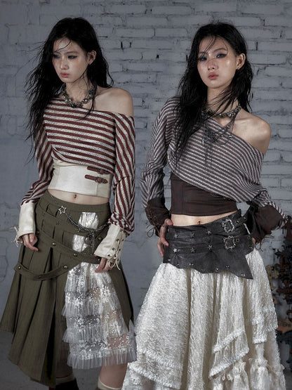 One Neck Tie Long Sleeve Short Top【s0000011832】