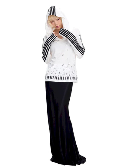 Piano Note Print Pullover Long-Sleeve Sweatshirt【s0000014100】