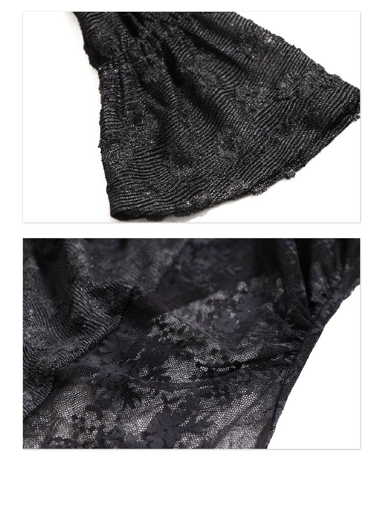 Flocked Lace Paneled Ruffled Shirt【s0000016067】